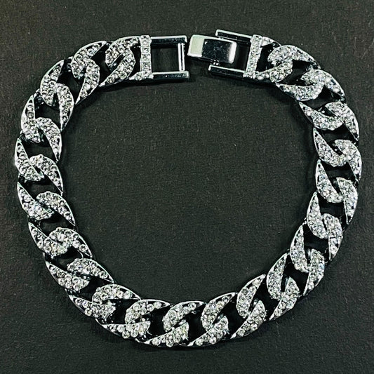 Iced Out Men’s Textured Silver Cuban Link Chain Bracelet
