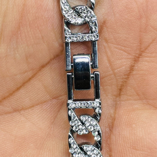 Iced Out Men’s Textured Silver Cuban Link Chain Bracelet