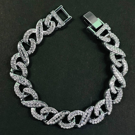 Iced Out Twisted Cuban Link Bracelet – Silver Bling Edition