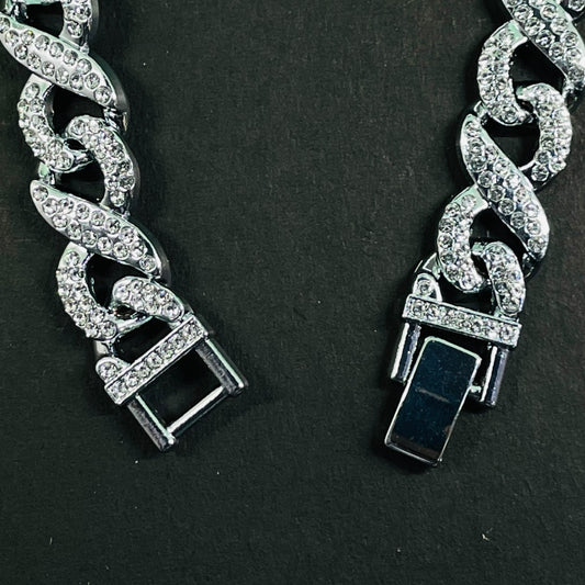 Iced Out Twisted Cuban Link Bracelet – Silver Bling Edition