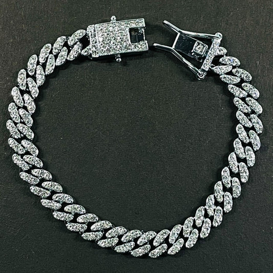 Iced Out Silver Micro Cuban Link Bracelet – Sleek Diamond-Cut Bling Chain