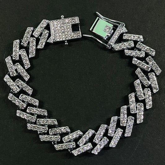 Iced Out Baguette Link Bracelet – Premium Silver-Tone Hip Hop Jewelry