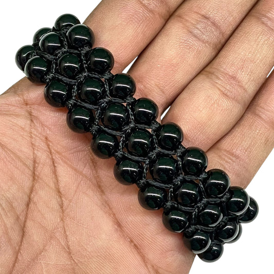 Handmade 8mm Natural Black Onyx Beads Bracelet – Adjustable Macrame Unisex Jewelry