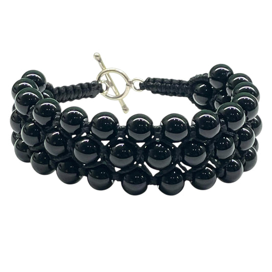 Handmade 8mm Natural Black Onyx Beads Bracelet – Adjustable Macrame Unisex Jewelry