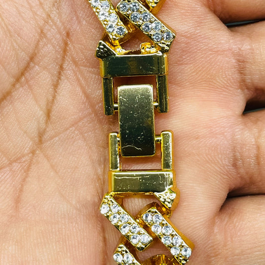 Iced Out Gold Geometric Cuban Link Bracelet – Statement Wristwear