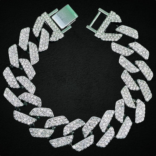 Iced Out Silver Cuban Link Bracelet – Luxury Diamond Shine