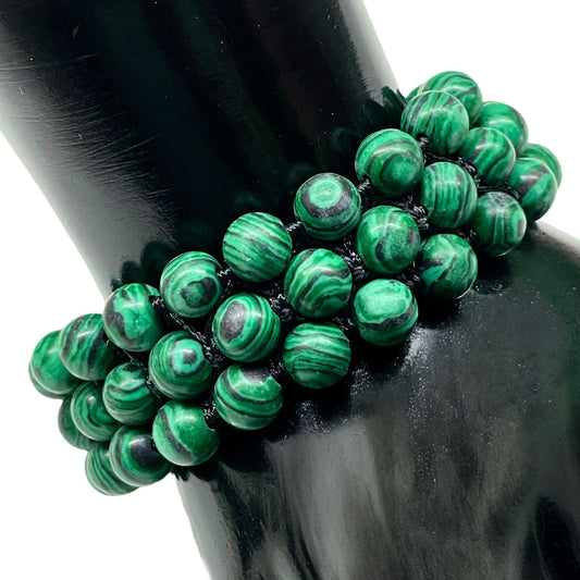 Handmade 8mm Natural Malachite Beads Bracelet – Adjustable Macrame Unisex Jewelry