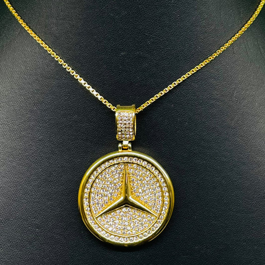 Mercedes Luxury Star Emblem Pendant Necklace – Gold Plated with CZ Diamonds