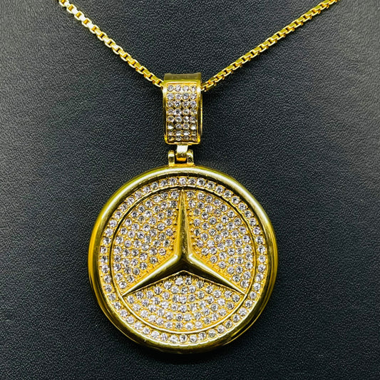 Mercedes Luxury Star Emblem Pendant Necklace – Gold Plated with CZ Diamonds