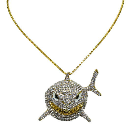 Iced Out Shark Pendant Necklace – Gold & CZ Statement Chain