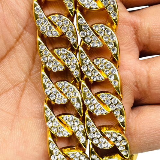Luxury Gold Cuban Link Chain with Iced Rolex-Style Clasp