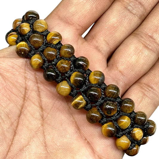 Handmade 7mm Natural Tiger Eye Beads Bracelet – Adjustable Macrame Unisex Jewelry