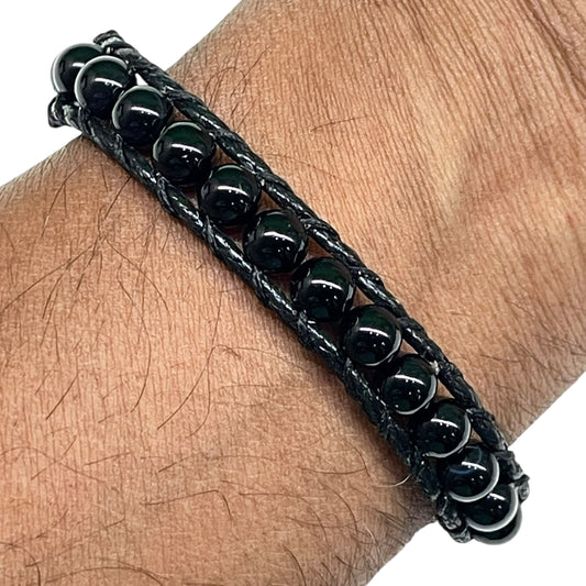 Handmade 6mm Black Onyx Bead Bracelet – Adjustable Macramé Protection Jewelry