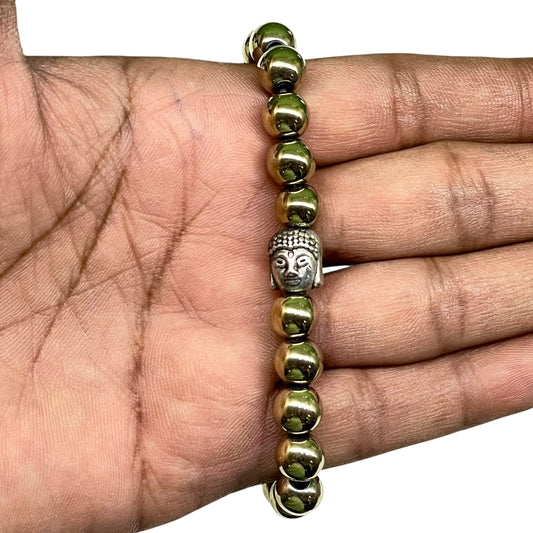 Handmade 8mm Golden Hematite Buddha Bracelet – Healing Energy & Style