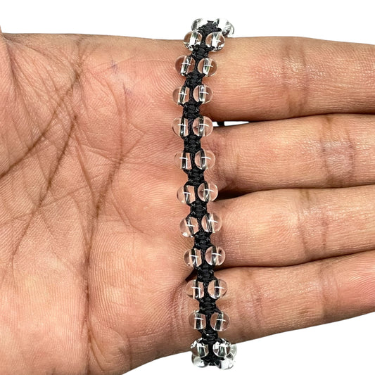 Handmade Adjustable White Quartz Bracelet – 4mm Beads Macramé Design Unisex