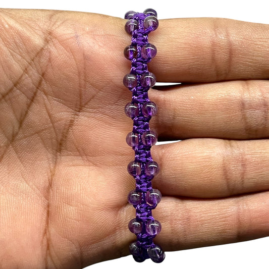 Handmade Amethyst Bracelet – 4mm Natural Stone Beads Purple Macrame Adjustable Jewelry Gift