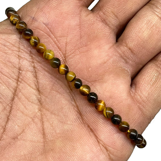 Natural Tiger Eye Bracelet – 4mm Round Beads | Adjustable Macrame Unisex Jewelry