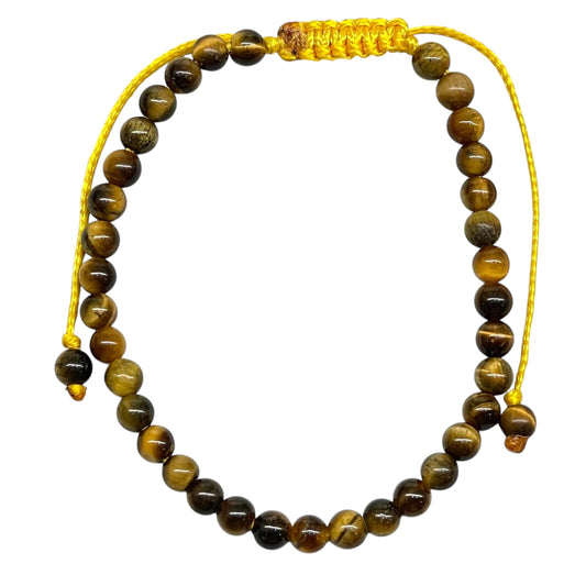 Natural Tiger Eye Bracelet – 4mm Round Beads | Adjustable Macrame Unisex Jewelry
