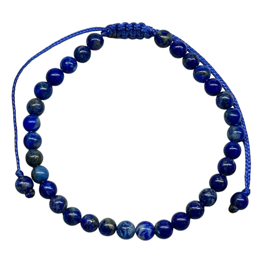 Natural Lapis Lazuli Bracelet – 4.5mm Round Beads | Adjustable Macrame Unisex Jewelry