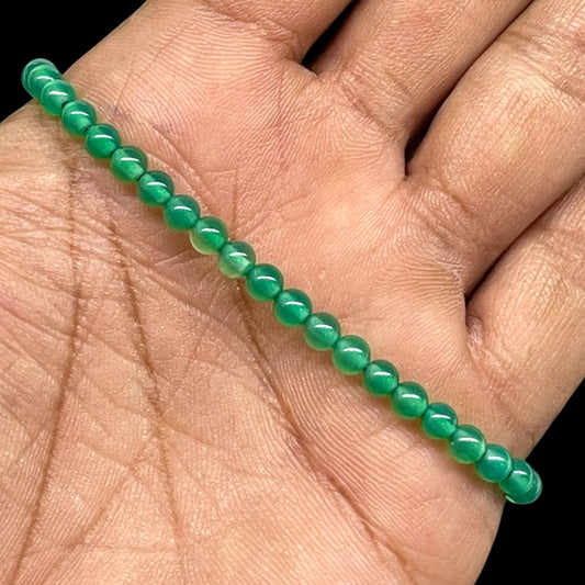 Natural Green Onyx Bracelet – 4mm Round Beads | Adjustable Macrame Unisex Jewelry