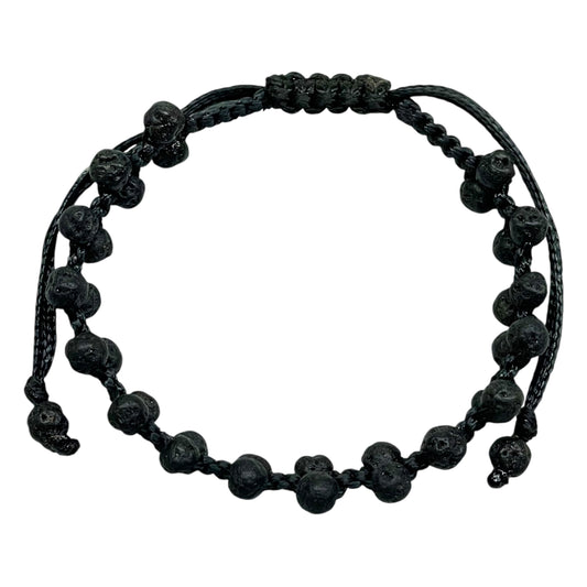 Handmade Lava Stone Bracelet – 4mm Beads | Adjustable Macrame Black Cord Unisex Jewelry