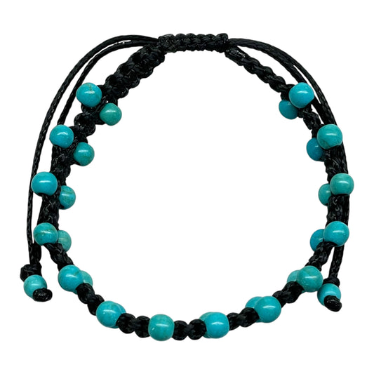 Handmade Turquoise Bracelet – 4mm Beads | Adjustable Macrame Black Cord Unisex Jewelry