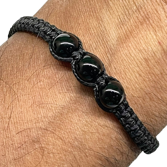 Handmade Black Onyx Bracelet – 8mm Beads | Adjustable Macrame Unisex Jewelry