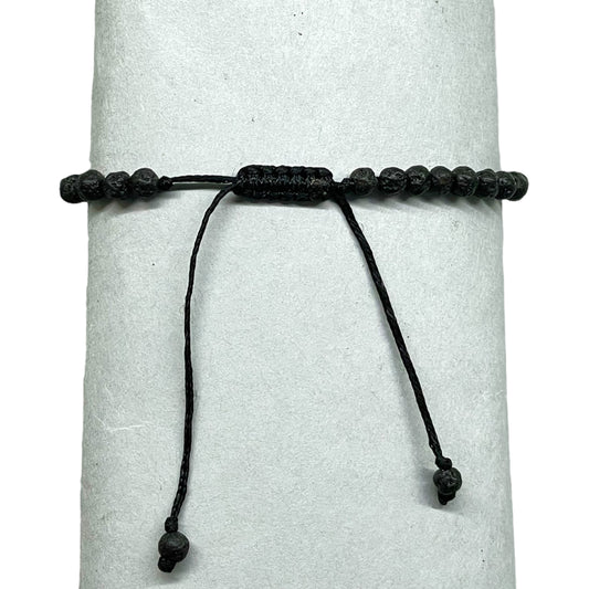 Handmade Black Lava Stone Bracelet – 4mm Beads | Adjustable Macrame Unisex Jewelry