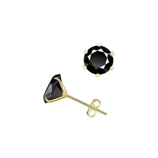 Radiant Black Round-Cut Stud Earring-Gold Plated