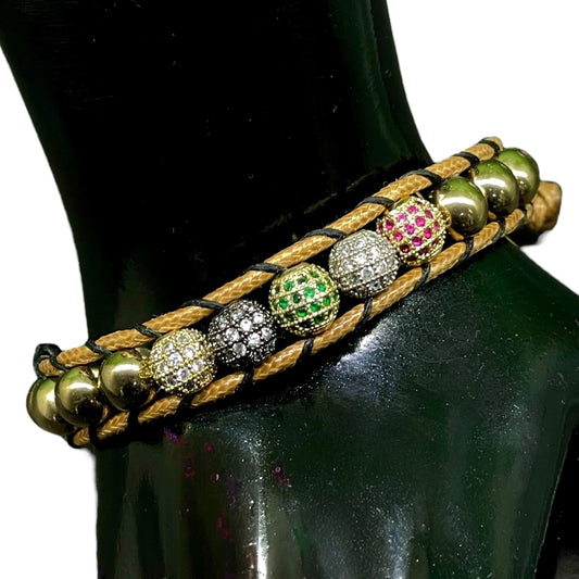 Handmade Multi-Color Beaded Bracelet – 7.5 Inch | Sparkling CZ Disco Ball Beads