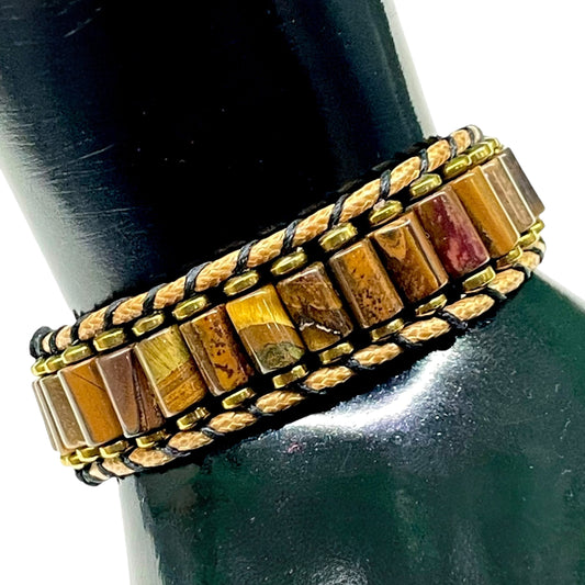 Handmade 7.5" Tiger Eye Bracelet – Multi-Tone Natural Barrel Beads on Durable Cord