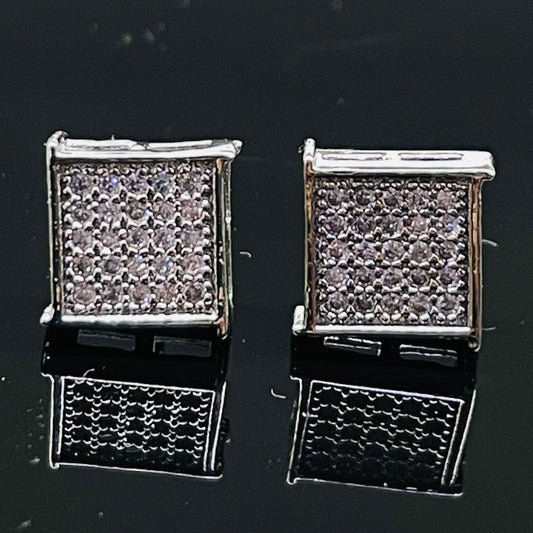 Silver Square Iced Out Stud Earrings – Unisex Urban Bling Jewelry