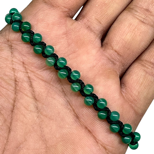 Handmade Onyx Bracelet – 7.5" | 4mm Natural Gemstone Beads in Adjustable Macrame Black Cord