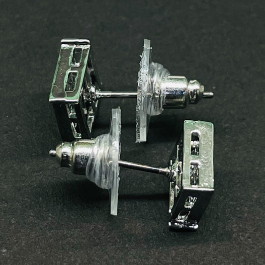 Silver Square Iced Out Stud Earrings – Unisex Urban Bling Jewelry