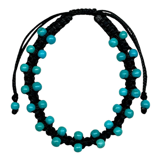 Handmade Turquoise Bracelet – 4mm Beads | Adjustable Macrame Design with Black Cord