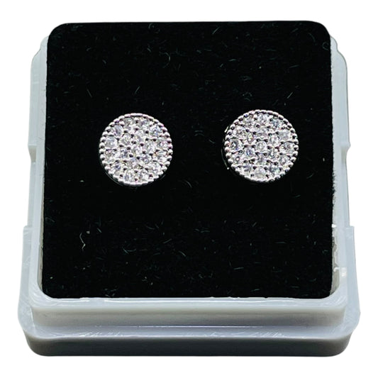 Classic Round Crystal Stud Earrings – Silver Tone
