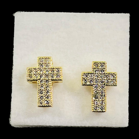 Gold-Tone Cross Stud Earrings with Sparkling Crystals