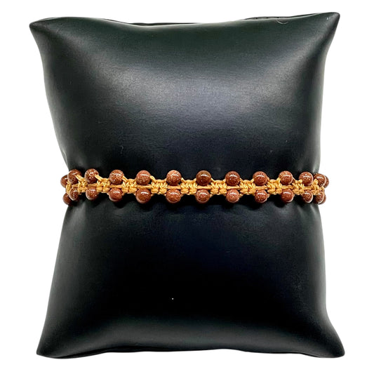 Handmade Sunstone Bracelet – 4mm Natural Beads | Adjustable Macrame Design with Orange Cord