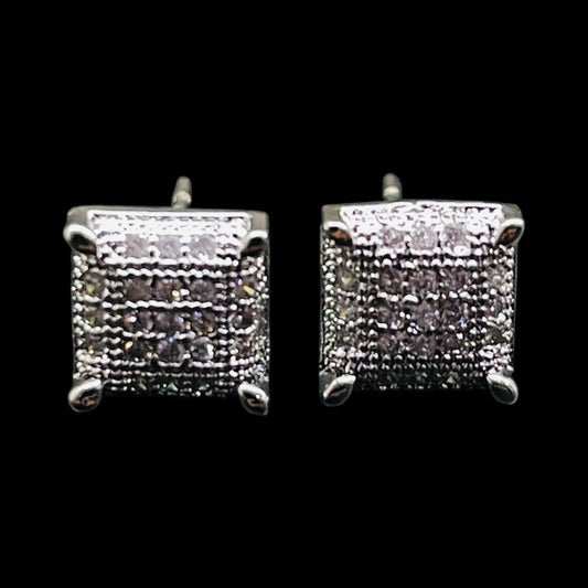 Silver-Tone Square Pavé Stud Earrings with Crystal Accents