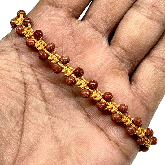 Handmade Sunstone Bracelet – 4mm Natural Beads | Adjustable Macrame Design with Orange Cord
