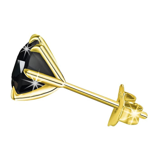 Radiant Black Round-Cut Stud Earring-Gold Plated
