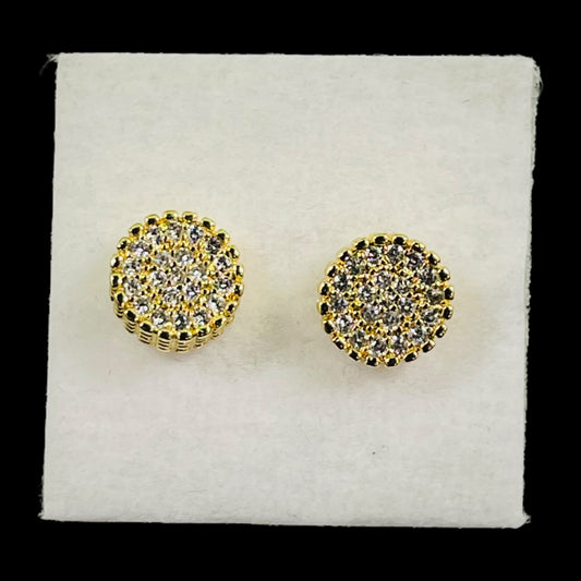 Gold-Tone Round Cluster Stud Earrings with Clear Crystals