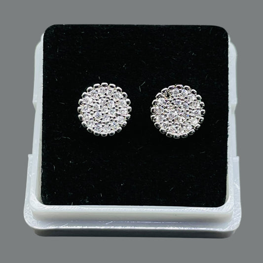 Elegant Silver Round Pave CZ Stud Earrings