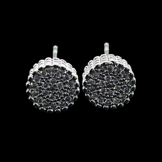 Elegant Silver Round Pave CZ Stud Earrings