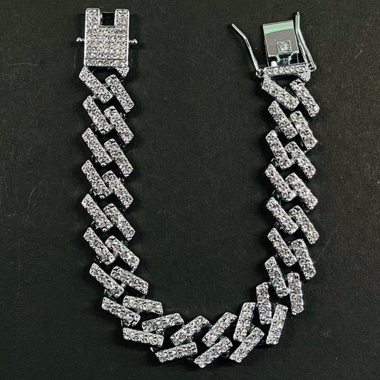 Iced Out Baguette Link Bracelet – Premium Silver-Tone Hip Hop Jewelry