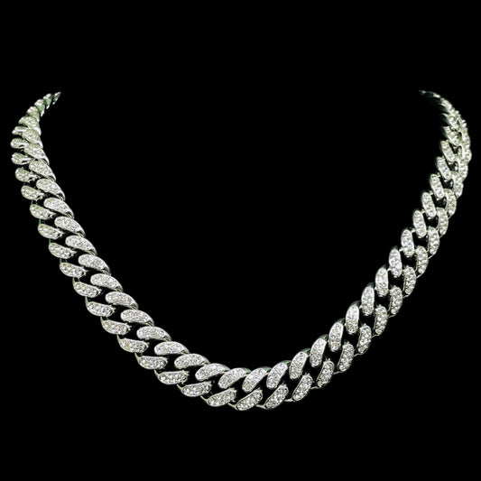Iced Out Roaring Tiger Pendant Necklace – Silver Cuban Link Chain