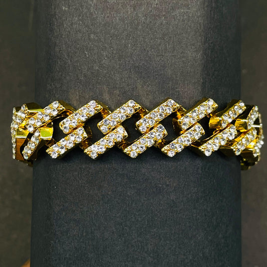 Iced Out Gold Geometric Cuban Link Bracelet – Statement Wristwear