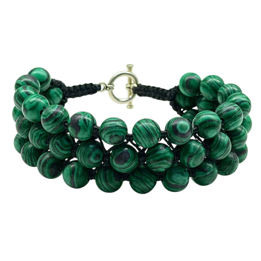 Handmade 8mm Natural Malachite Beads Bracelet – Adjustable Macrame Unisex Jewelry